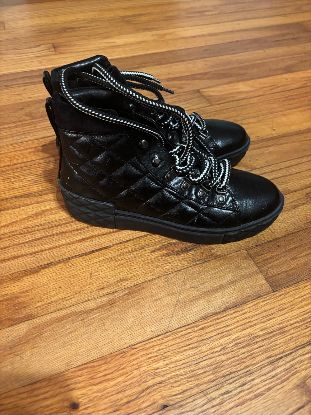 Marc Fisher Black Quilted Leather Lace-Up Ankle Boots
